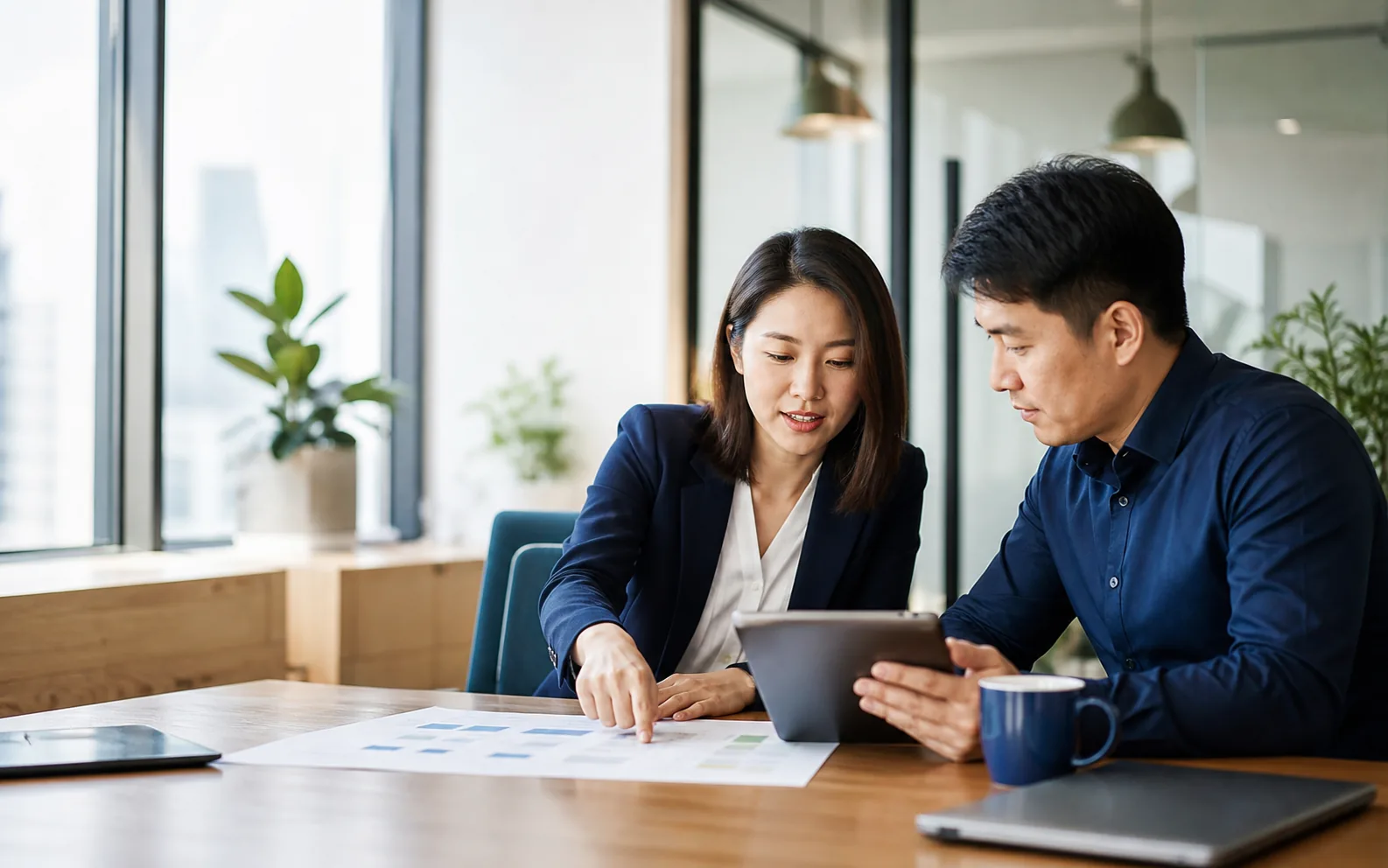 企業代表與顧問討論短期人力需求